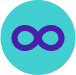 Um círculo azul com um símbolo de infinito azul escuro no centro, simbolizando um ecossistema de telessaúde sem emendas. O design é simples e minimalista.