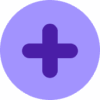 Um círculo roxo com um sinal de mais roxo escuro no centro, simbolizando bem-estar para o tempo, sobre um fundo branco.