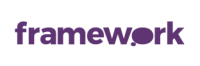 Logo da framework em letras minúsculas roxas, com um O estilizado que lembra um balão de ideias