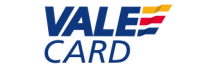 Logotipo da VALE CARD em letras azuis. Na direita há três retângulos em amarelo, vermelho e amarelo em movimento