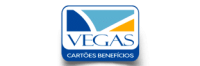 Logotipo da Vegas Cartões Benefícios, com formas estilizadas em azul, azul claro e laranja acima do texto